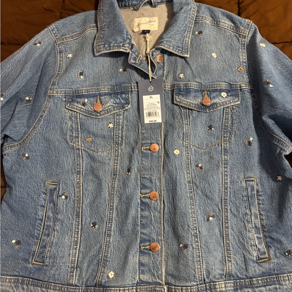 Universal Thread Jackets & Blazers - Universal Thread Blue Denim Jacket with Floral Accents